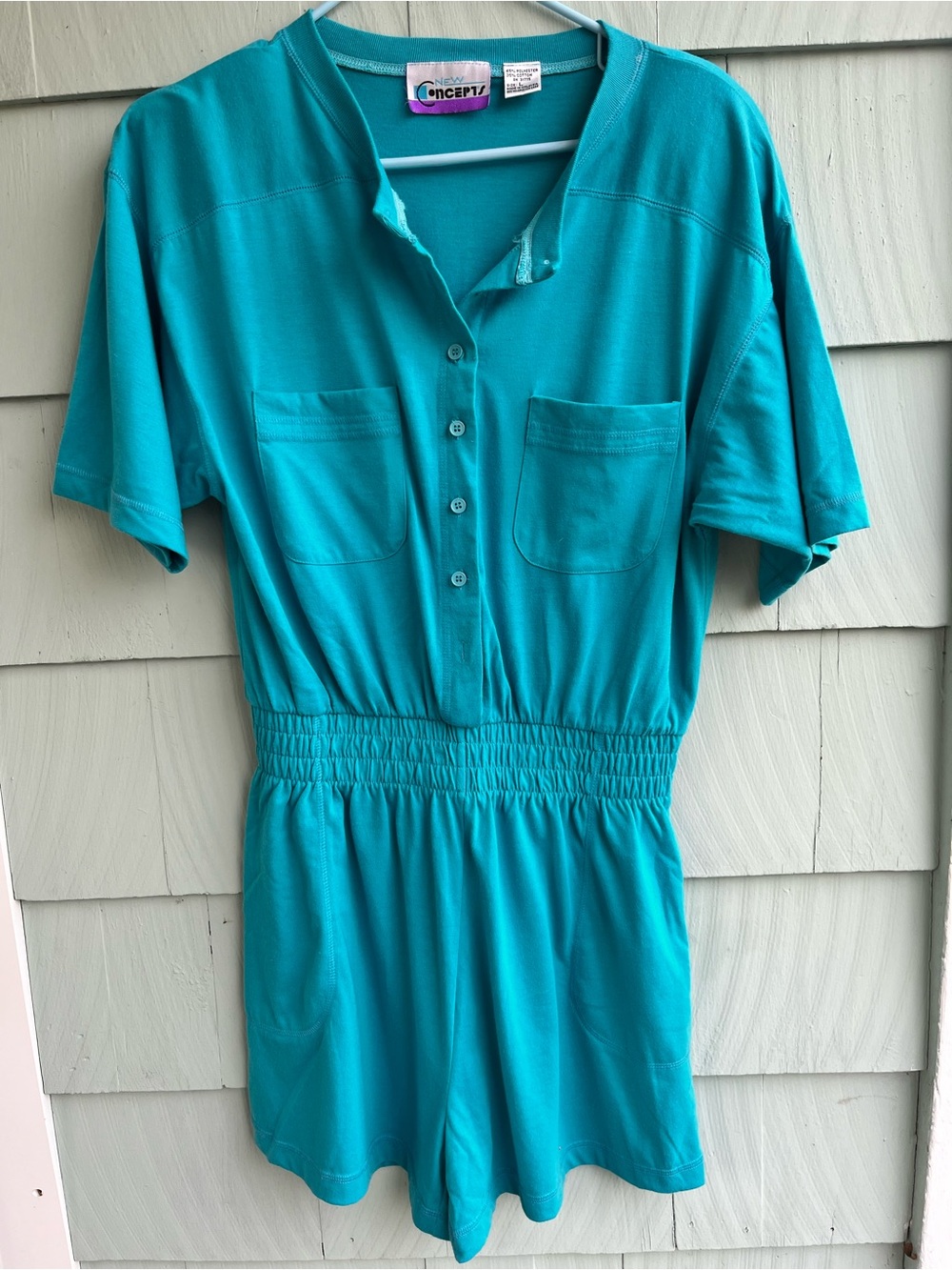 New Concepts Teal Short-Sleeve Romper with Elastic Waist
